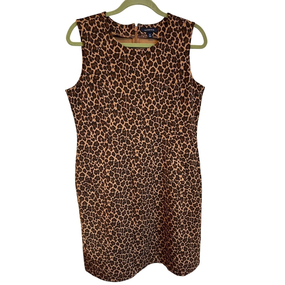 Lands End Womens Leopard Print Sleeveless Sheath Dress Brown Black Size 12